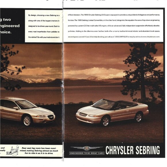 Chrysler's Sebring 1999 LXi Coupe Luxury Car 1990s Vintage Print Ad 2 PAGE - Picture 3 of 4